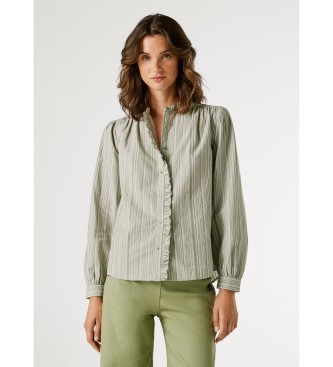 Pepe Jeans para mujer. PL3051402 Blusa Aliya camisa verde (M), Casual, Algodón, Clásico, Manga larga