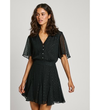 Pepe Jeans para mujer. PL953647 Vestido corto Anubis negro (L), Casual, Poliéster, Manga corta