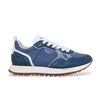 Pepe Jeans para hombre. PMS400035 Zapatillas de Piel Ari Road azul (44), Plano, Cordones, Casual