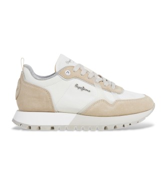 Pepe Jeans para mujer. PLS400002 Zapatillas de piel Ari Soft beige (39), Plano, Cordones, Casual