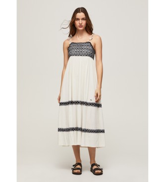 Pepe Jeans para mujer. PL953230 Vestido Ariel blanco (L), Casual, Algodón, Sin mangas / Tirantes