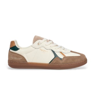 Pepe Jeans para hombre. PMS000033 Zapatillas de Piel Ball Campus blanco roto (43), Plano, Cordones, Casual