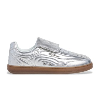 Pepe Jeans para mujer. PLS000010 Zapatillas de Piel Ball Metal plateado (41), Plata, Plano, Cordones, Casual