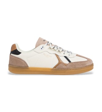 Pepe Jeans para hombre. PMS000028 Zapatillas de Piel Ball Mood blanco roto (42), Plano, Cordones, Casual