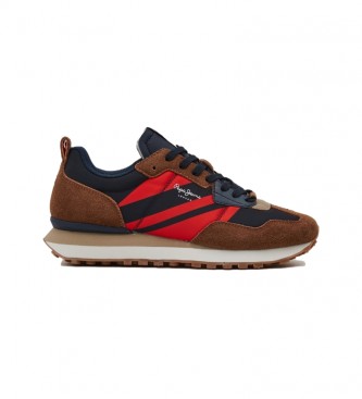 Pepe Jeans para hombre. PMS30853 Zapatillas de piel Bandera De Crianza marrón (43), Plano, Cordones, Casual