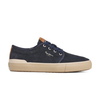 Pepe Jeans para hombre. PMS31071 Zapatillas de piel Ben Low marino (42), Plano, Ante, Cordones, Casual
