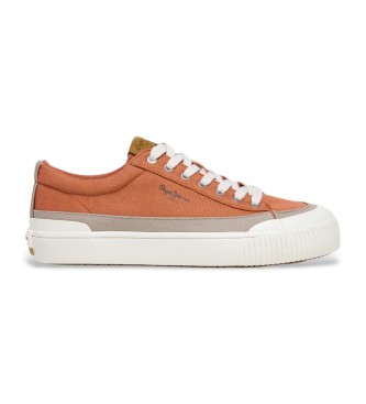 Pepe Jeans para hombre. PMS31075 Zapatillas de piel Ben Wash naranja (45), Plano, Ante, Cordones, Casual