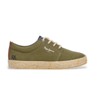 Pepe Jeans unisex para niños. PBS300005 Zapatillas Brady Braid verde (39), Plano, Cordones, Casual, moda infantil