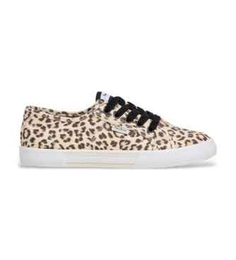 Pepe Jeans para mujer. PLS300023 Zapatillas Brady Leo beige (37), Tela, Plano, Cordones, Casual, Animal print