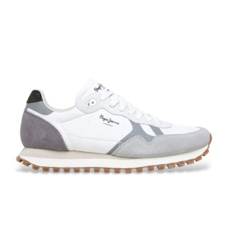 Pepe Jeans para hombre. PMS40034 Zapatillas de piel Brti-On Master blanco (42), Plano, Ante, Cordones, Casual