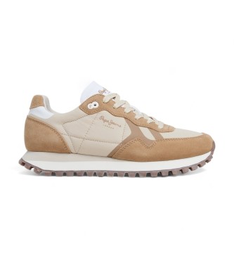 Pepe Jeans para mujer. PLS40020 Zapatillas de piel Brit-On Prints beige (40), Plano, Ante, Cordones, Casual