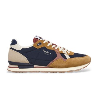 Pepe Jeans para hombre. PMS40029 Zapatillas de piel Brit Cover marrón (44), Plano, Ante, Cordones, Casual