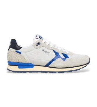 Pepe Jeans para hombre. PMS40033 Zapatillas de piel Brit Fly blanco (42), Plano, Ante, Cordones, Casual