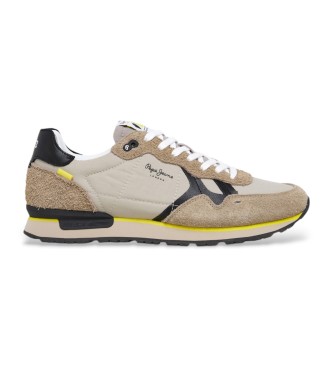 Pepe Jeans para hombre. PMS40033 Zapatillas de piel Brit Fly beige (42), Plano, Ante, Cordones, Casual