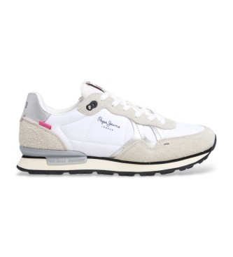 Pepe Jeans para mujer. PLS40037 Zapatillas de piel Brit Fly blanco (41), Plano, Ante, Cordones, Casual