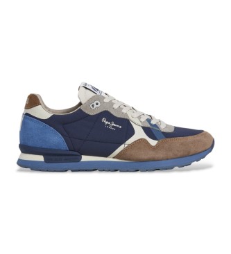 Pepe Jeans para hombre. PMS400002 Zapatillas Brit Prints azul (43), Piel, Plano, Cordones, Casual