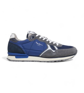 Pepe Jeans para hombre. PMS40016 Zapatillas de piel Brit Serie marino (42), Plano, Cordones, Casual