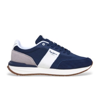 Pepe Jeans para hombre. PMS60039 Zapatillas de piel Buster Knit marino (44), Plano, Cordones, Casual