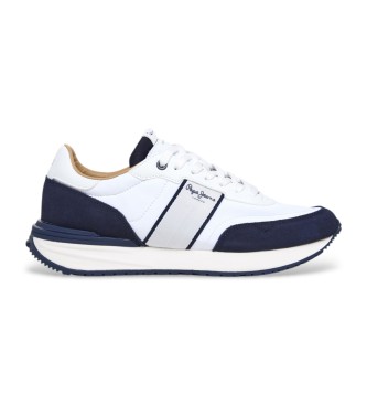 Pepe Jeans para hombre. PMS60038 Zapatillas de piel Buster Club blanco (44), Plano, Cordones, Casual