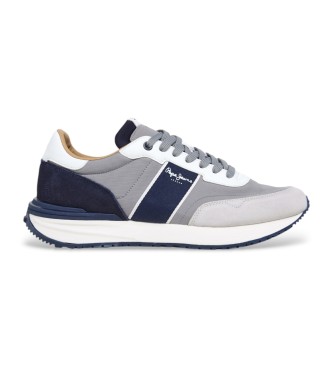 Pepe Jeans para hombre. PMS60038 Zapatillas De Piel Buster Club gris (40), Plano, Cordones, Casual