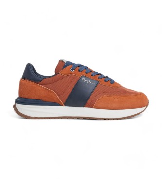 Pepe Jeans para hombre. PMS60020 Zapatillas de piel Buster Supra naranja (40), Plano, Ante, Cordones, Casual