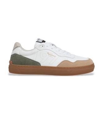 Pepe Jeans para hombre. PMS000036 Zapatillas de Piel Camden Urban blanco (42), Plano, Cordones, Casual