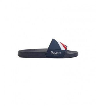 Pepe Jeans para hombre. PMS70125 Chanclas Playa Slider Texture marino (45), Plano, Ninguno, Casual, Beachwear