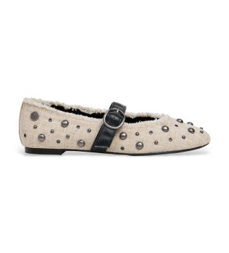 Pepe Jeans para mujer. PLS100016 Zapatos Charlotte Studs blanco roto (36), Plano, Hebilla, Casual, Clásico