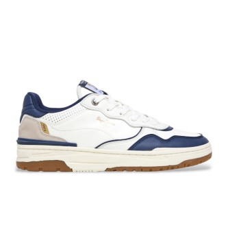 Pepe Jeans para hombre. PMS00039 Zapatillas de piel Chester Ivy blanco (44), Plano, Cordones, Casual
