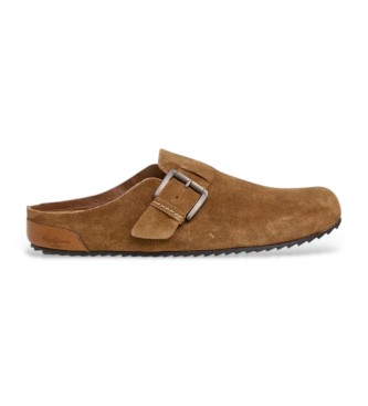 Pepe Jeans para hombre. PMS90123 Zuecos de piel Corby marrón (43), Plano, Ninguno, Casual