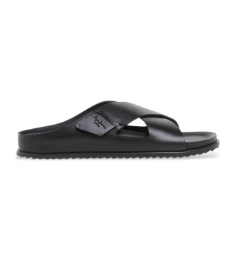 Pepe Jeans para hombre. PMS90125 Sandalias de piel Corby Dress negro (43), Plano, Ninguno, Casual