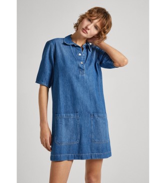 Pepe Jeans para mujer. PL953513 Vestido Davina azul (S), Casual, Algodón, Manga corta, Sostenible