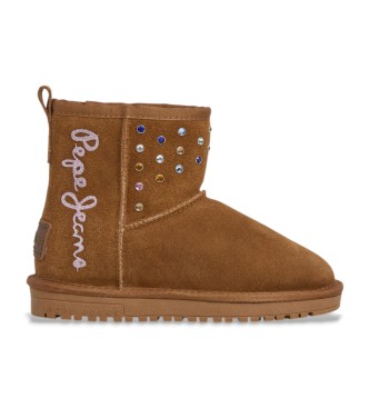 Pepe Jeans para niña. PGS500006 Botines de Piel Diss Studs marrón (36), Plano, Cordones, Casual, moda infantil