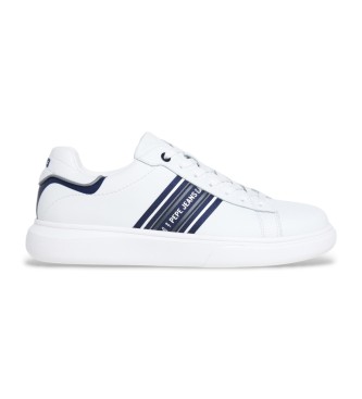 Pepe Jeans para hombre. PMS00043 Zapatillas de piel Eaton Classic blanco (44), Plano, Cordones, Casual