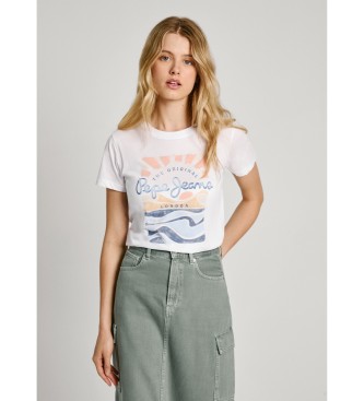 Pepe Jeans para mujer. PL505885 Camiseta Esha blanco (L), Casual, Manga corta, Algodón Orgánico, Sostenible