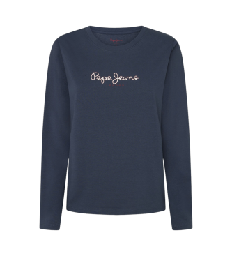 Pepe Jeans para mujer. PL505947 Camiseta Fiore Ls marino (M), Casual, Manga larga, Algodón Orgánico, Sostenible