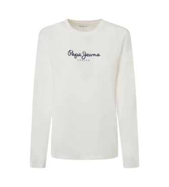 Pepe Jeans para mujer. PL505947 Camiseta Fiore Ls blanco (L), Casual, Manga larga, Algodón Orgánico, Sostenible