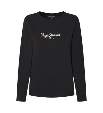 Pepe Jeans para mujer. PL505947 Camiseta Fiore Ls negro (S), Casual, Manga larga, Algodón Orgánico, Sostenible