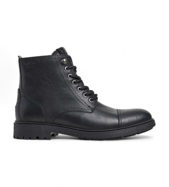Pepe Jeans para hombre. PMS50245 Botines de piel Fred Land negro (41), Plano, Cordones, Cremallera, Casual
