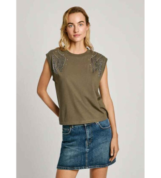 Pepe Jeans para mujer. PL505949 Camiseta Freija verde (L), Casual, Algodón Orgánico, Sostenible
