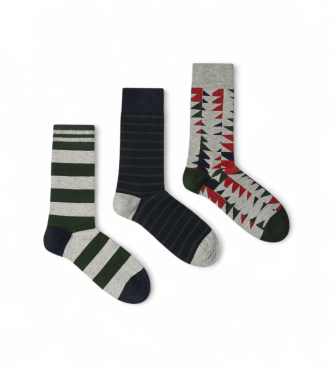 Pepe Jeans para hombre. PMU30071 Pack 3 Pares de Calcetines Geo Tree gris, verde (S-M), Casual, Algodón