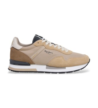 Pepe Jeans para hombre. PMS400037 Zapatillas de Piel Hailon Basic beige (44), Plano, Cordones, Casual