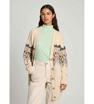 Cárdigan Helia blanco crudo (S), Casual, Poliéster