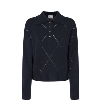 Pepe Jeans för kvinnor. PL702216 Idris marinblå polotröja (S), Casual, Bomull, Lång ärm, Hållbar, Marino