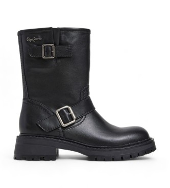 Pepe Jeans för kvinnor. PLS50567 Kane Forest läderstövlar svart (39), Hud, 3 till 5 cm, Zip, Casual