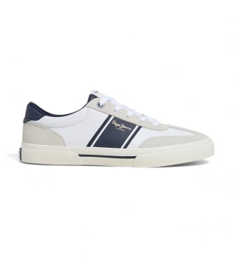 Pepe Jeans para hombre. PMS31060 Zapatillas de piel Kenton Club blanco (41), Plano, Ante, Cordones, Casual