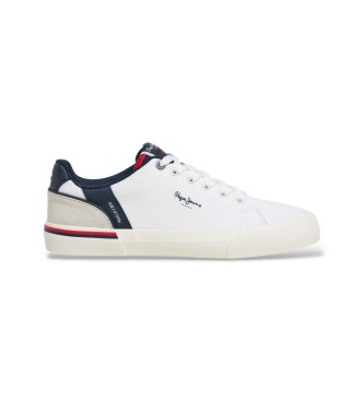 Pepe Jeans para hombre. PMS300013 Zapatillas Kenton State blanco (42), Tela, Plano, Cordones, Casual
