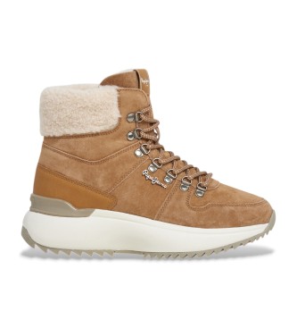 Pepe Jeansvoor vrouwen. PLS600023 Kimi bruine leren sportschoenen (38), Leer, Plat, Veters, Casual