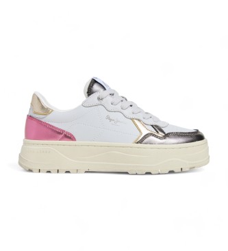 Pepe Jeans para mujer. PLS00022 Zapatilllas de piel Kore Moon blanco (39), Plano, Cordones, Casual