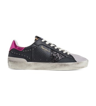Pepe Jeans para mujer. PLS31574 Zapatillas de piel Lane City negro (40), Plano, Cordones, Casual